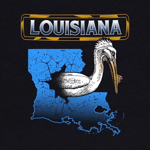 Louisiana Blue Map and Pelican Bird by jaybeebrands